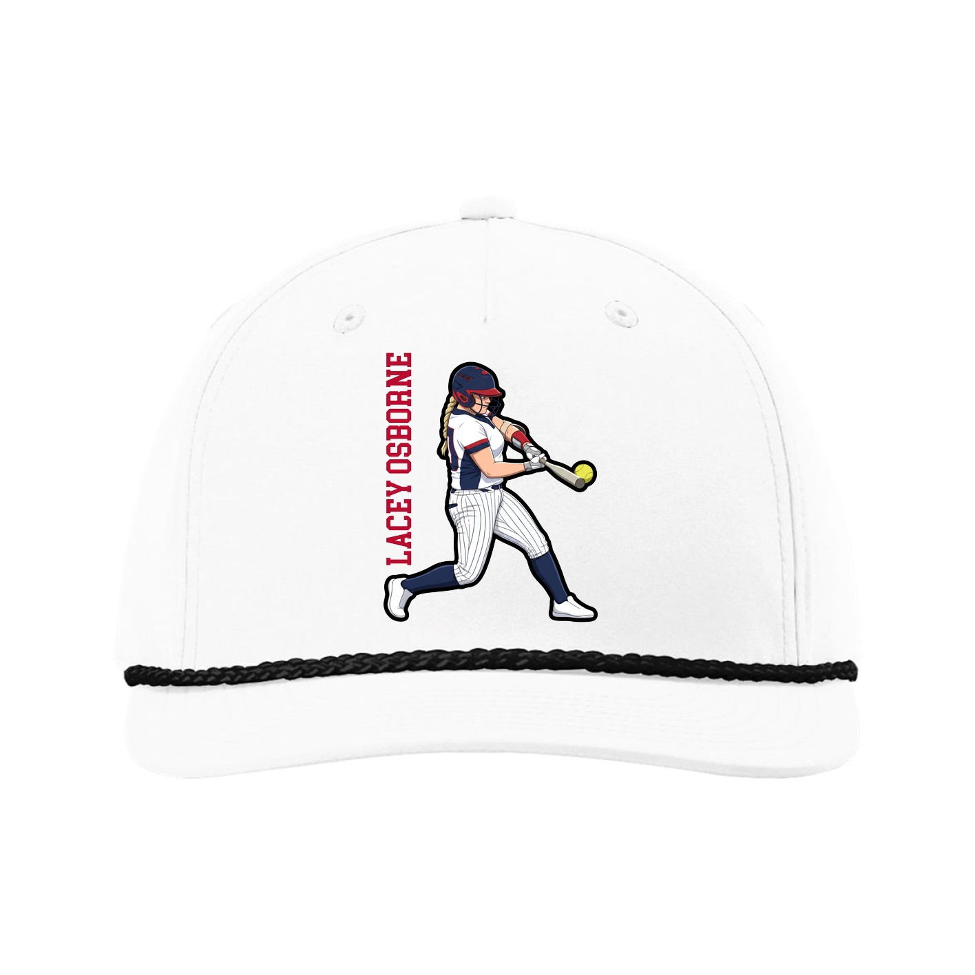 Five-Panel Classic Rope Cap — Name Vertical in White