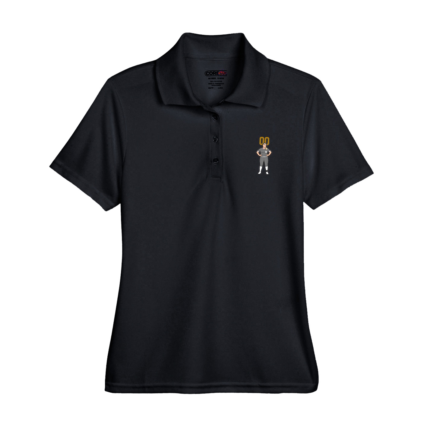 Womens Performance Polo — Number Top in Black