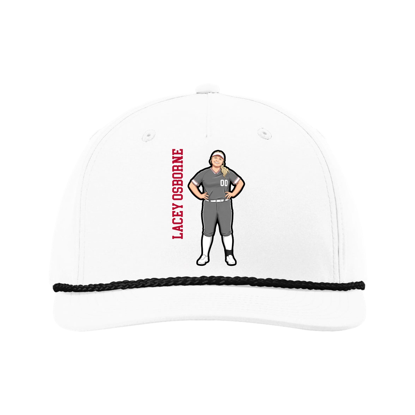 Five-Panel Classic Rope Cap — Name Vertical in White