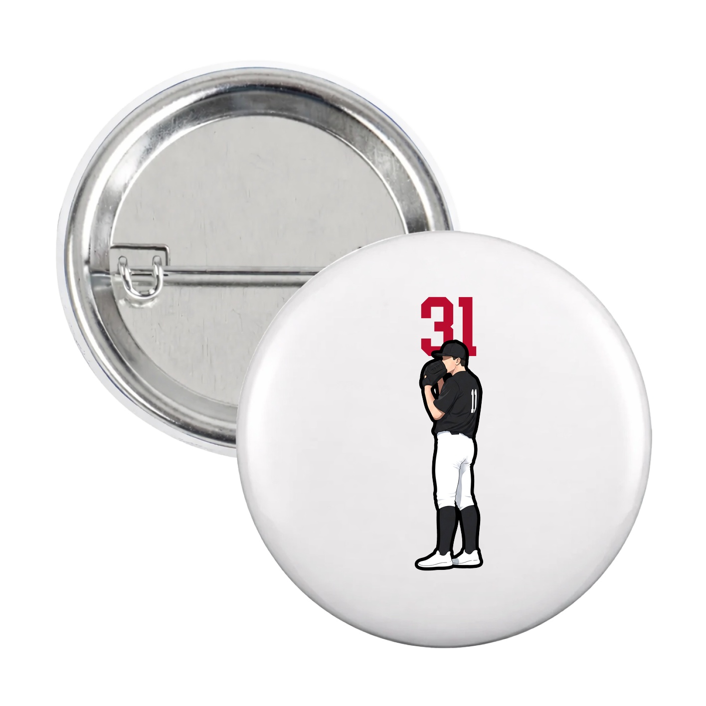 Game Day Button — Number Top in White