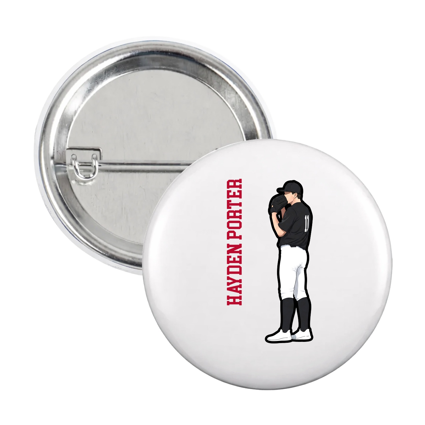 Game Day Button — Name Vertical in White