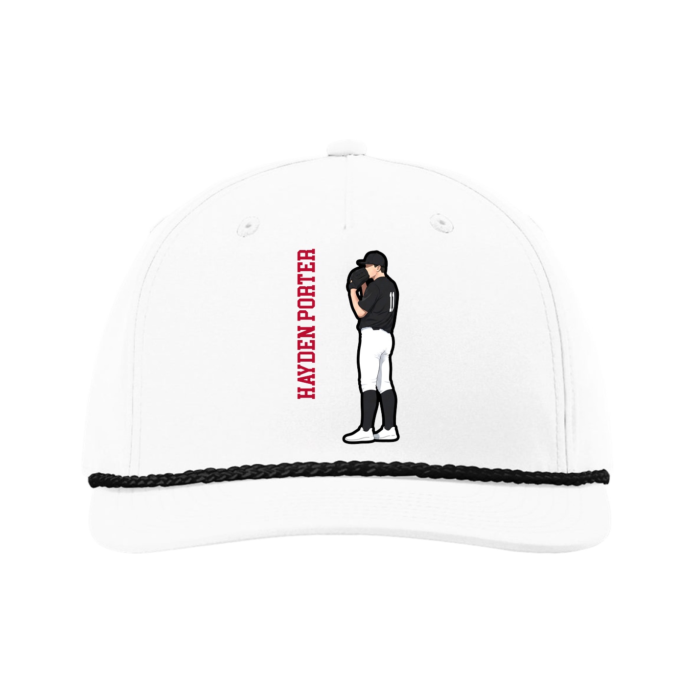 Five-Panel Classic Rope Cap — Name Vertical in White