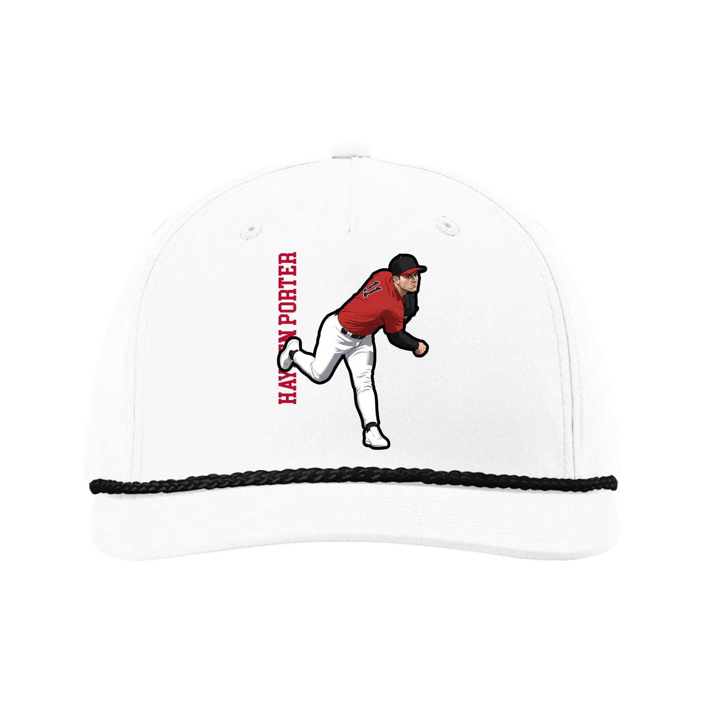 Five-Panel Classic Rope Cap — Name Vertical in White