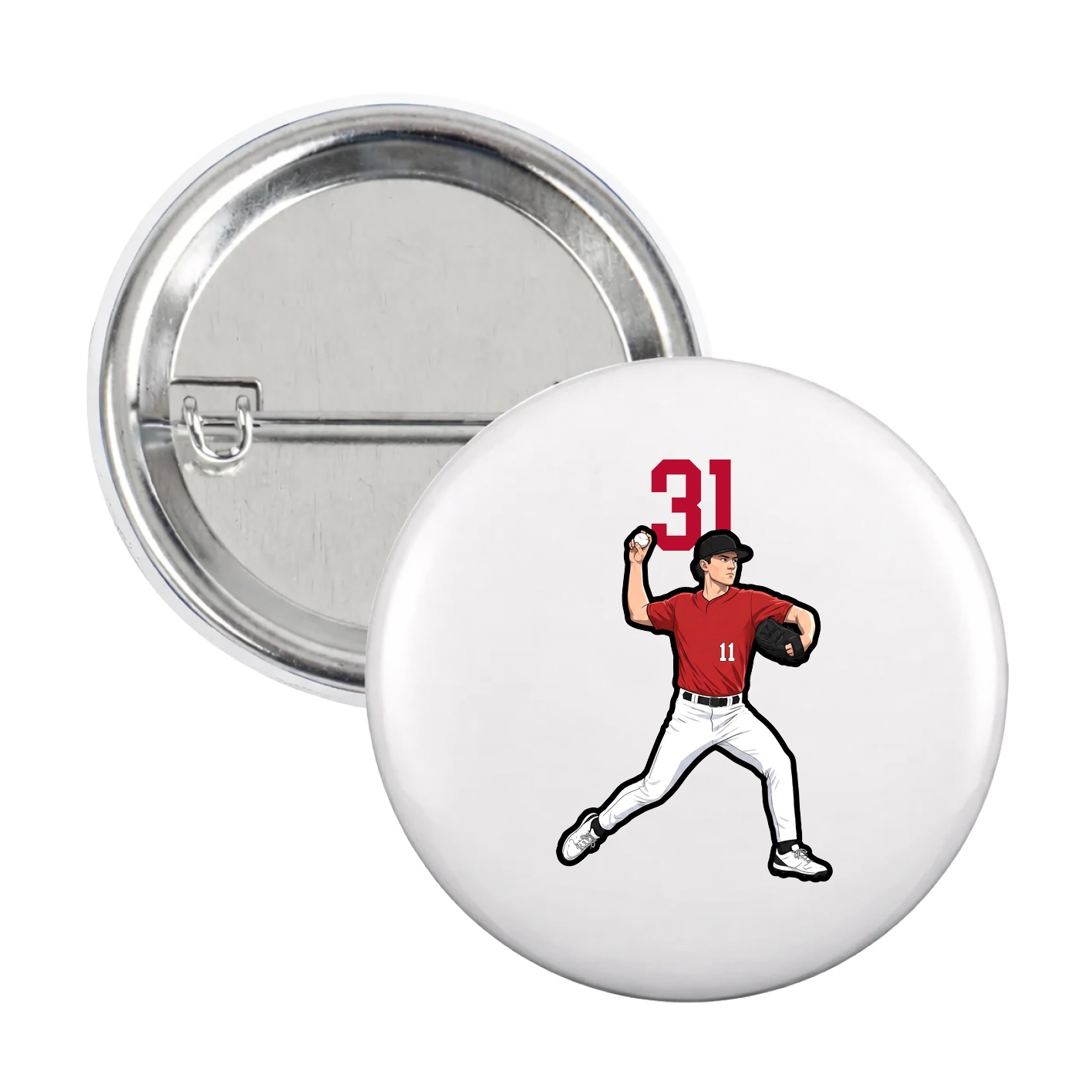 Game Day Button — Number Top in White