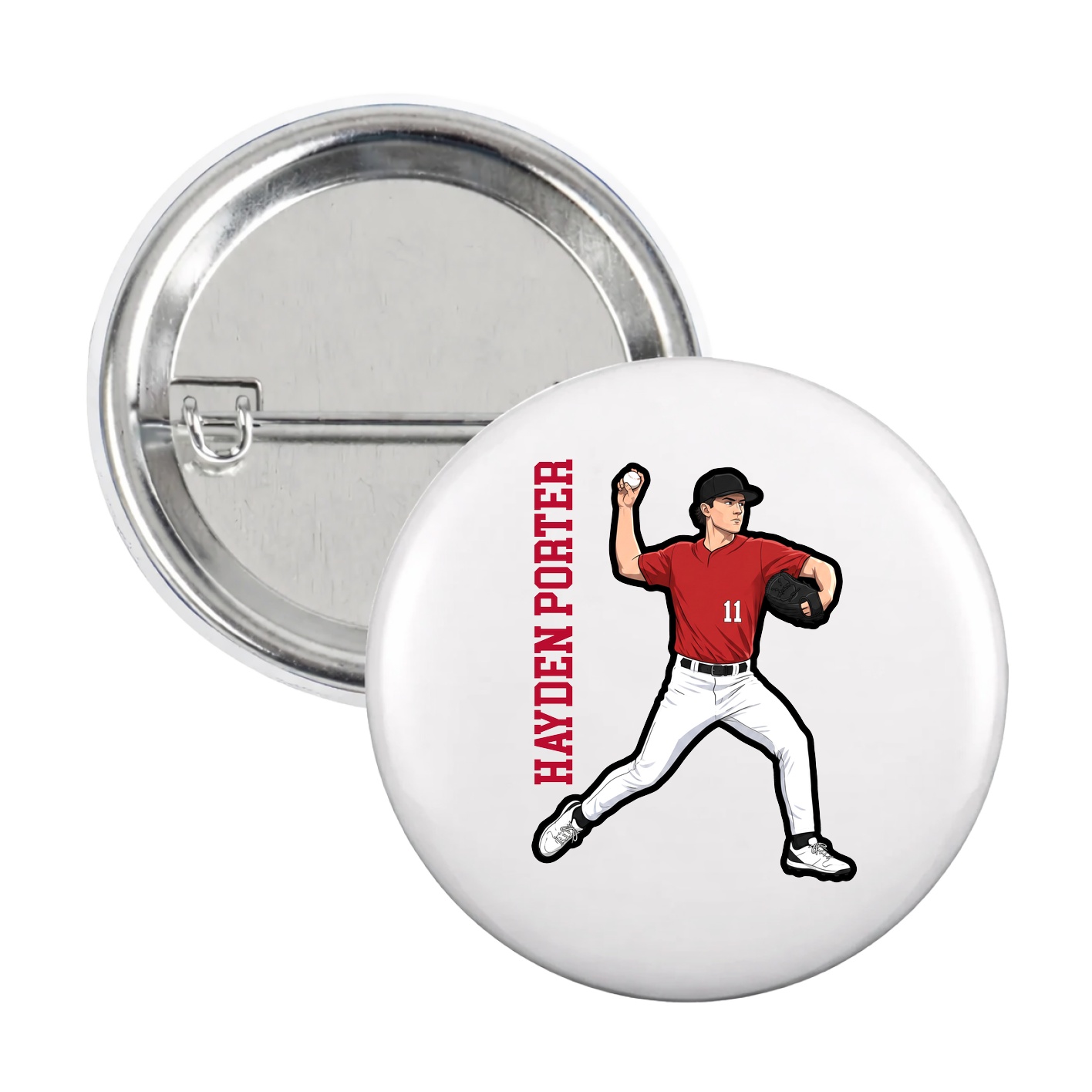 Game Day Button — Name Vertical in White