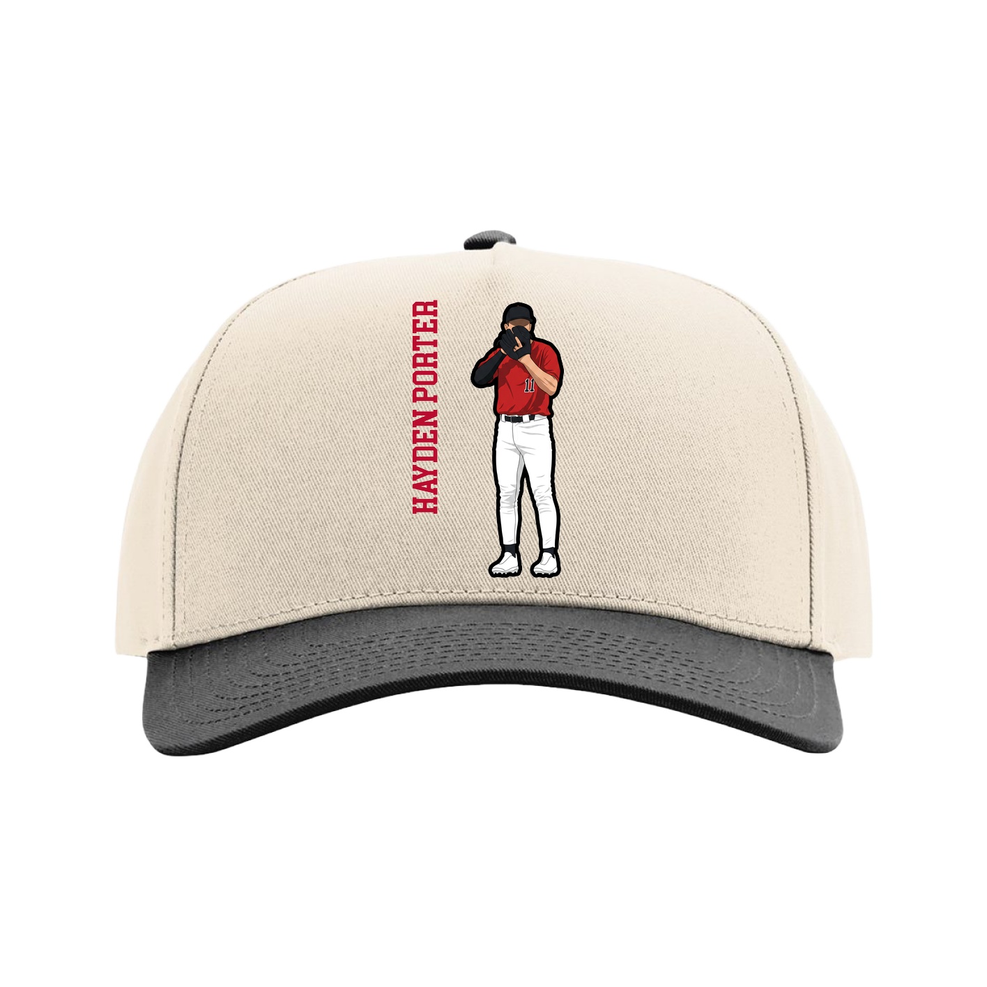 Full Fabric Five-Panel Champ Cap — Name Vertical in Cream/Black
