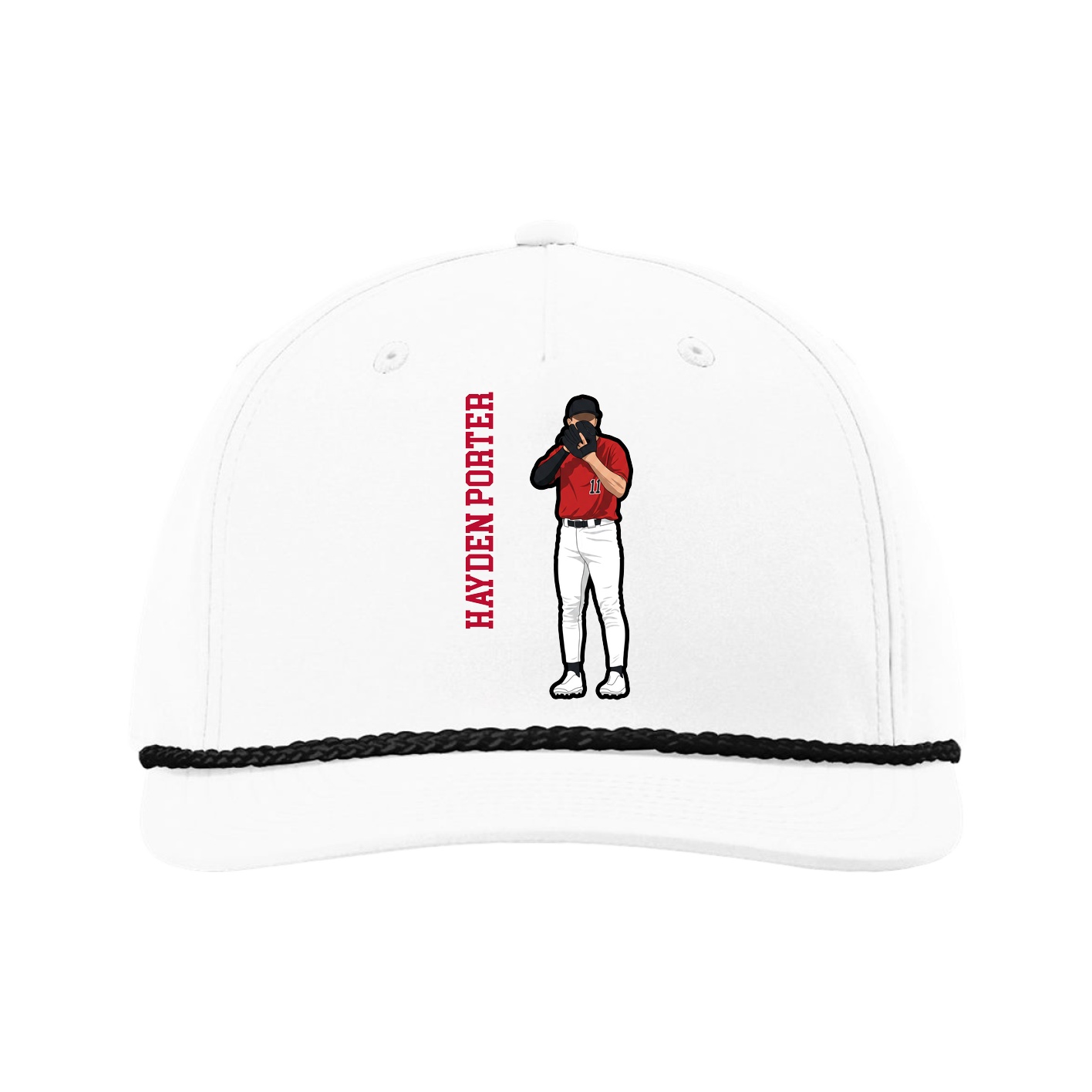 Five-Panel Classic Rope Cap — Name Vertical in White