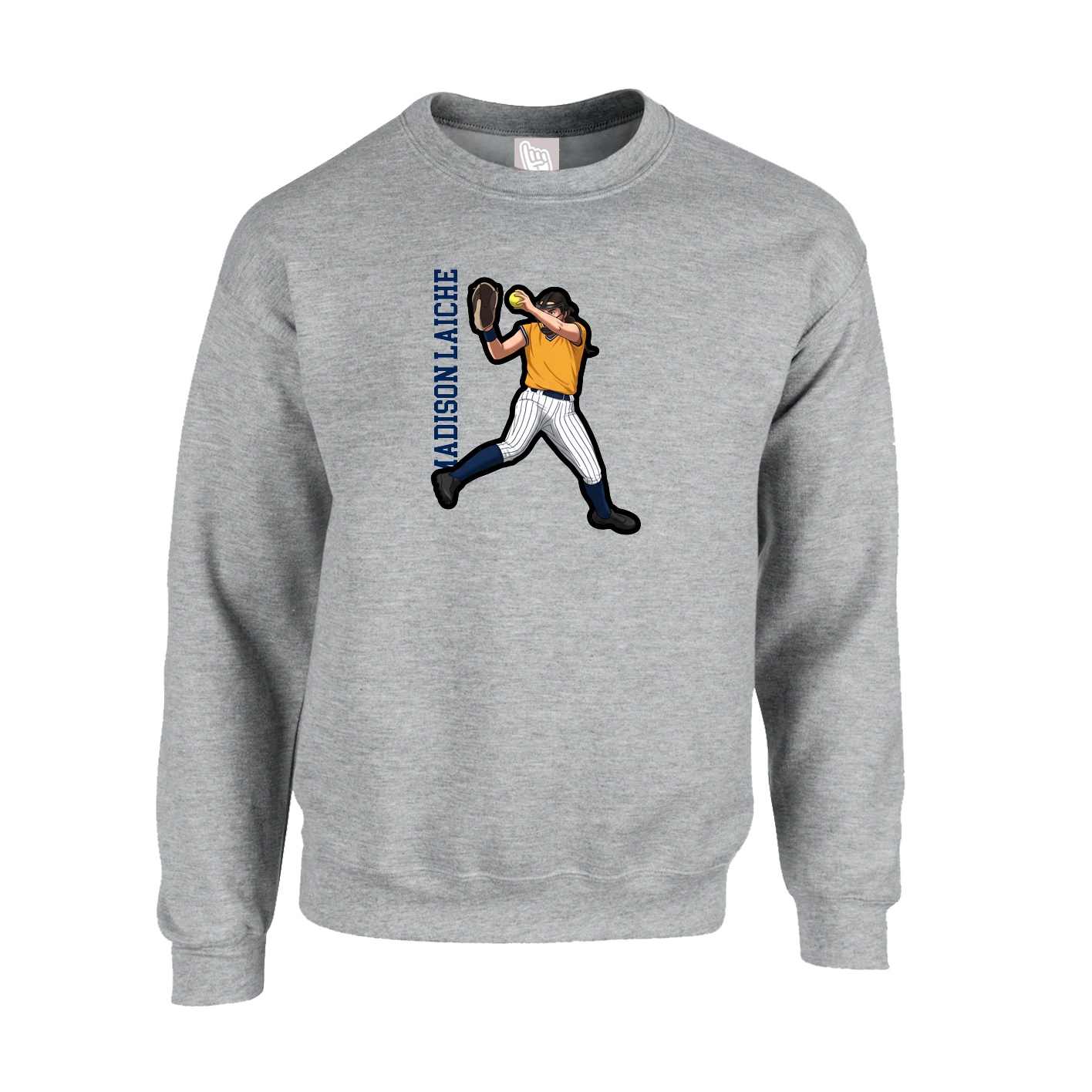 Fleece Crew — Name Vertical in Grey