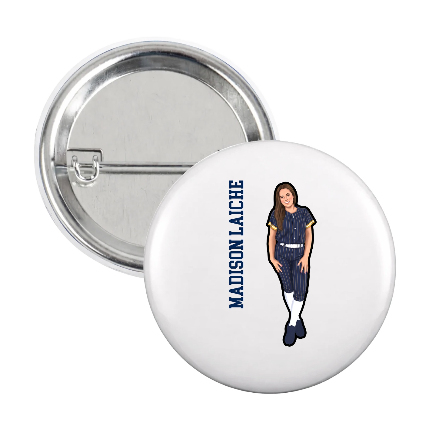 Game Day Button — Name Vertical in White