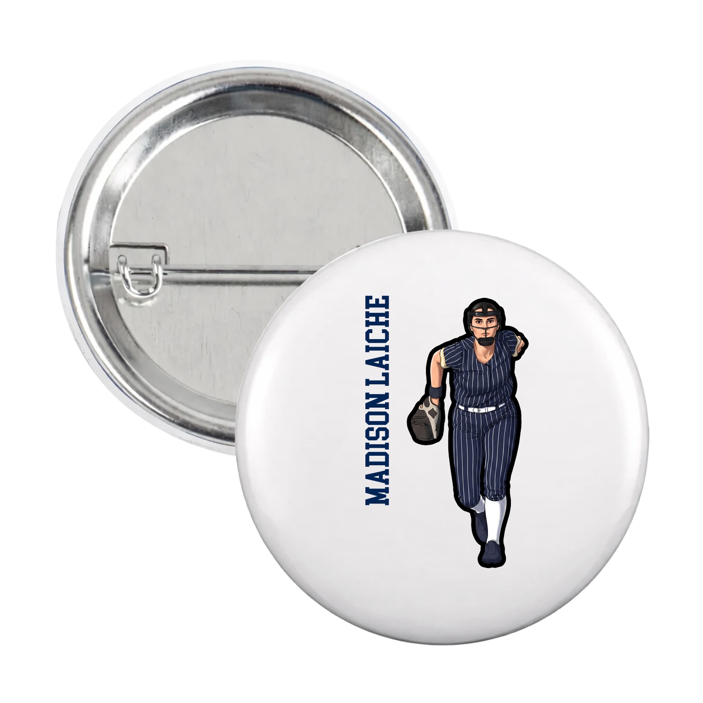 Game Day Button — Name Vertical in White