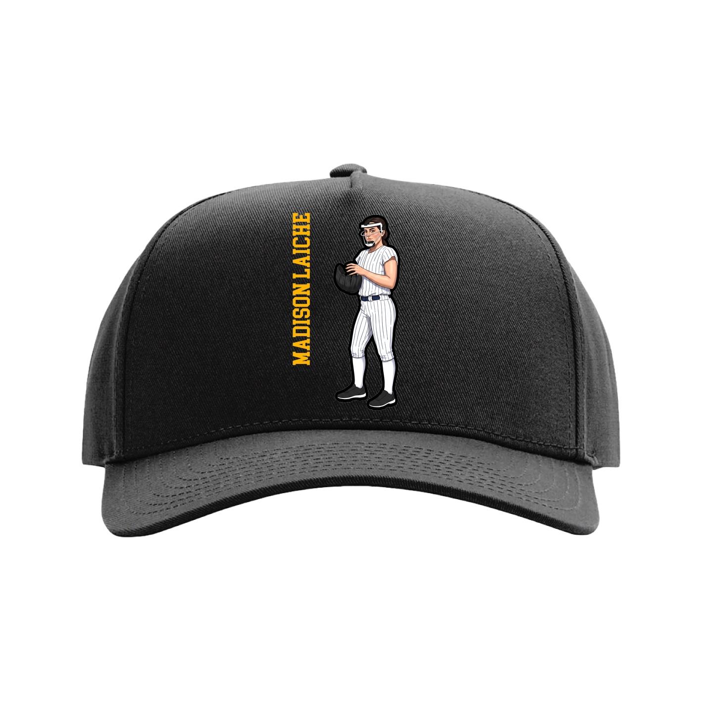 Full Fabric Five-Panel Champ Cap — Name Vertical in Black