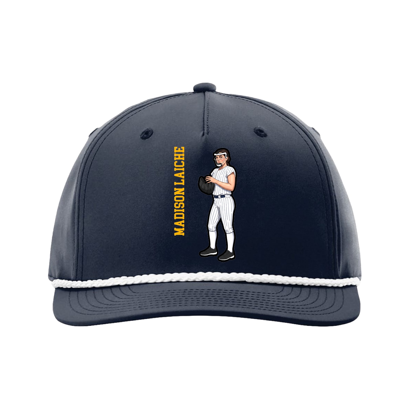 Five-Panel Classic Rope Cap — Name Vertical in Navy