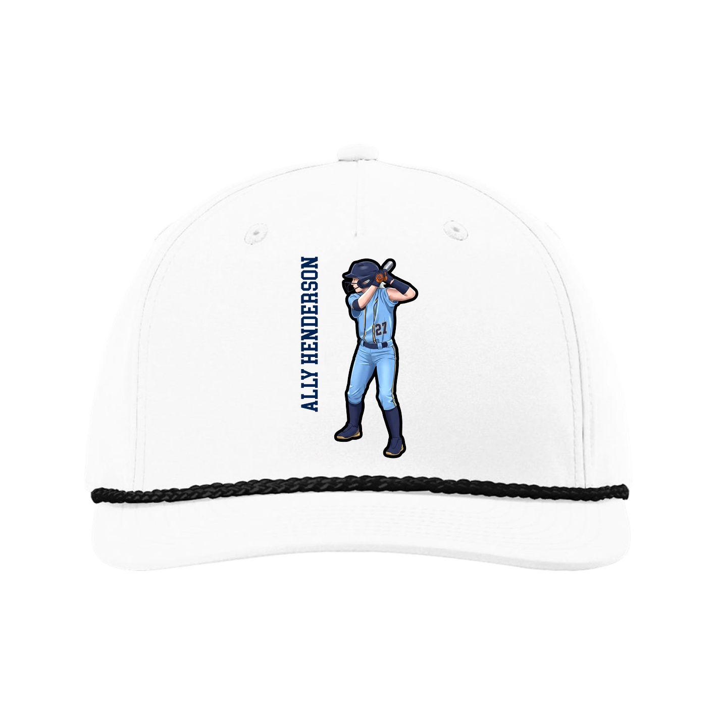 Five-Panel Classic Rope Cap — Name Vertical in White