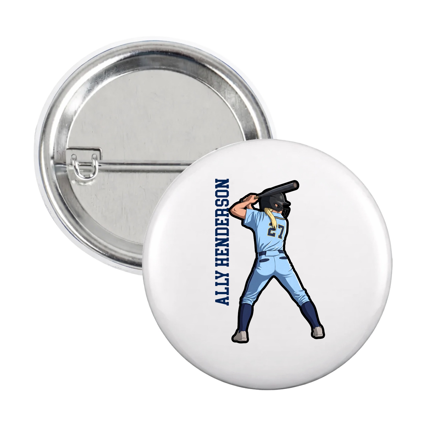 Game Day Button — Name Vertical in White