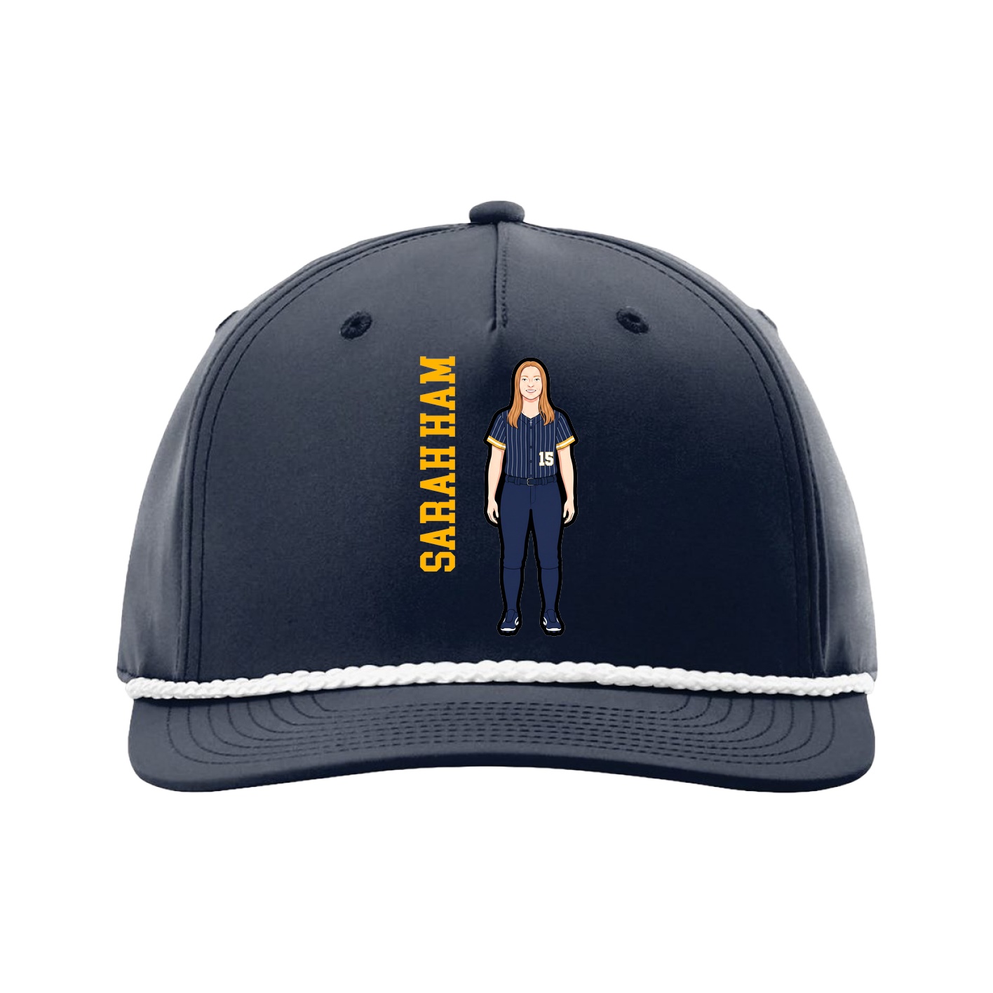 Five-Panel Classic Rope Cap — Name Vertical in Navy