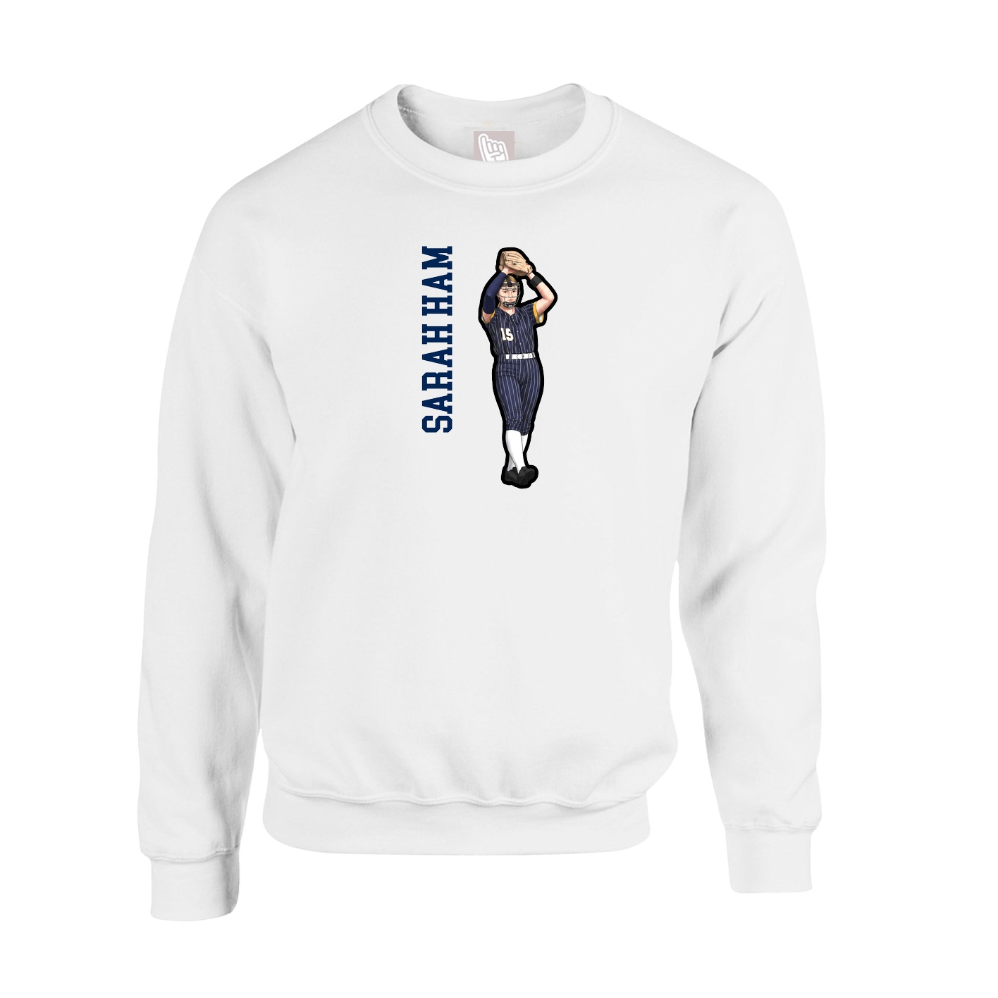 Fleece Crew — Name Vertical in White