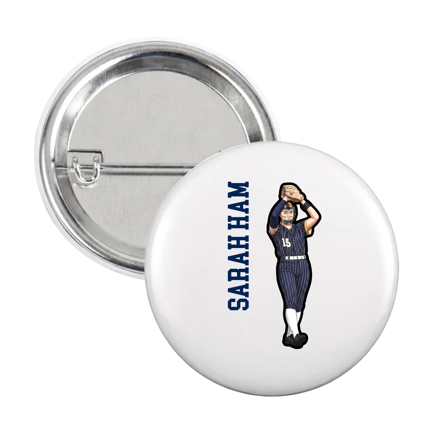 Game Day Button — Name Vertical in White