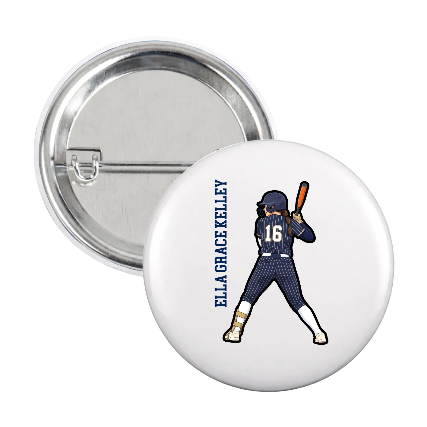 Game Day Button — Name Vertical in White