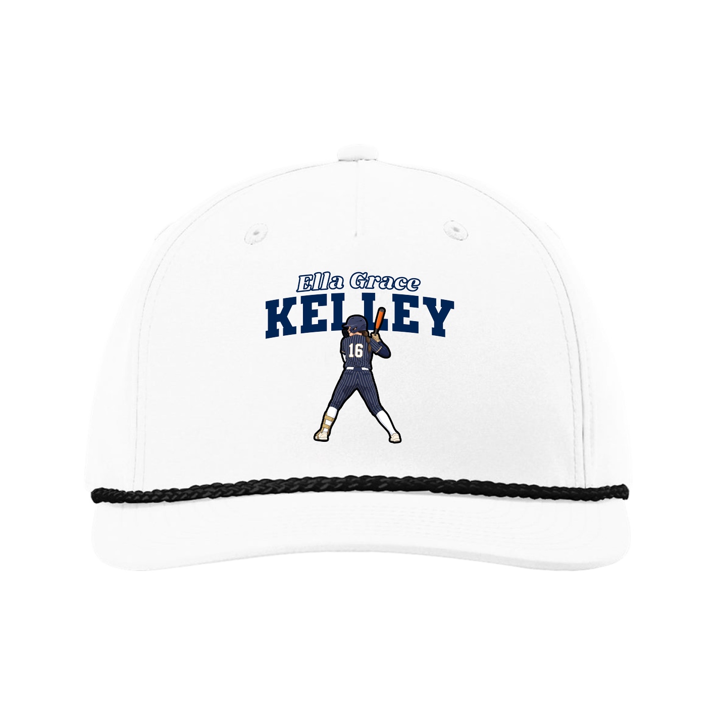 Five-Panel Classic Rope Cap — Name Arch in White