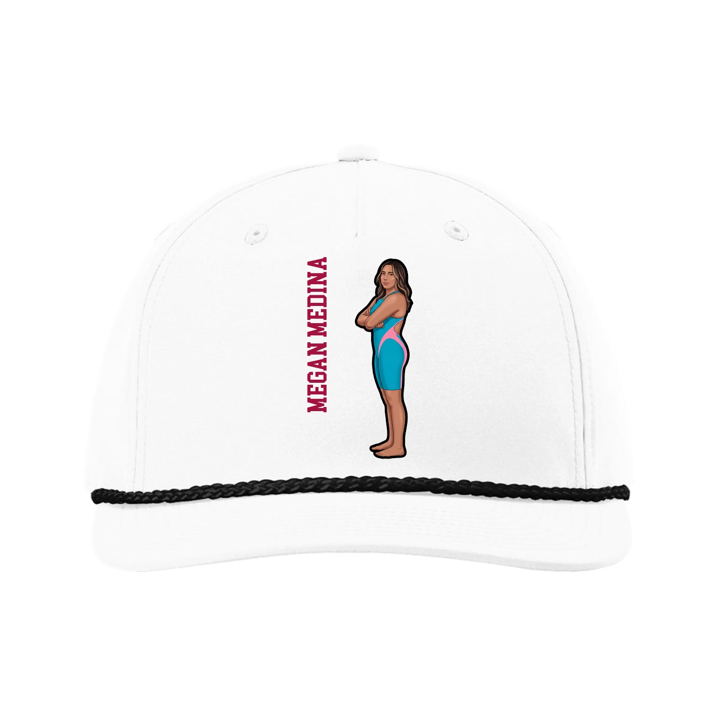 Five-Panel Classic Rope Cap — Name Vertical in White