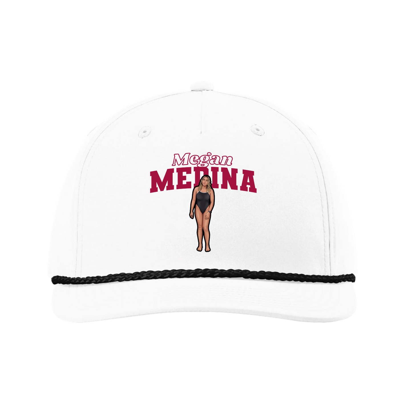 Five-Panel Classic Rope Cap — Name Arch in White