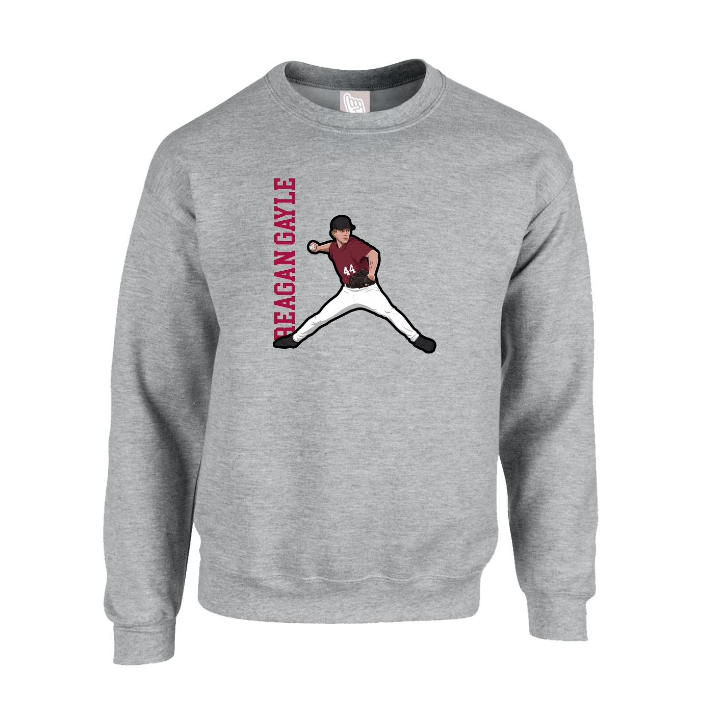 Fleece Crew — Name Vertical in Grey