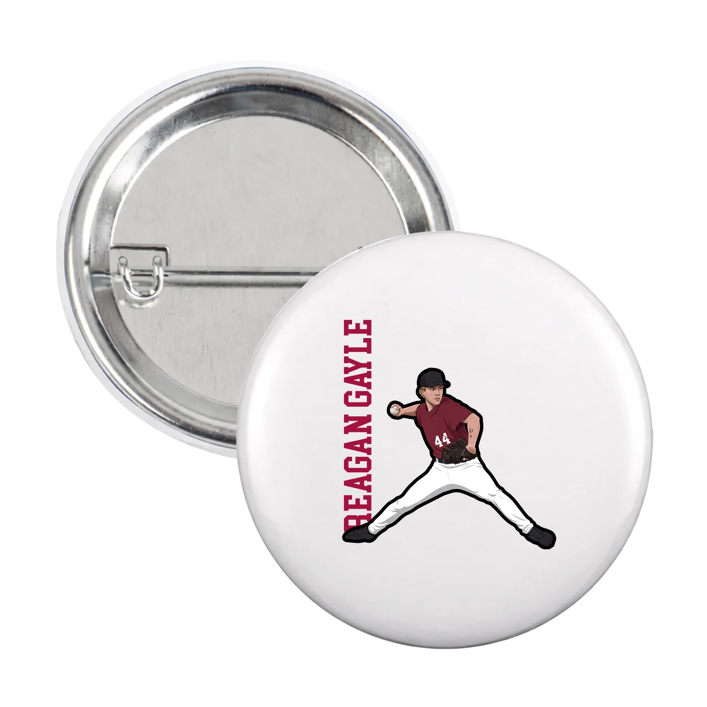 Game Day Button — Name Vertical in White