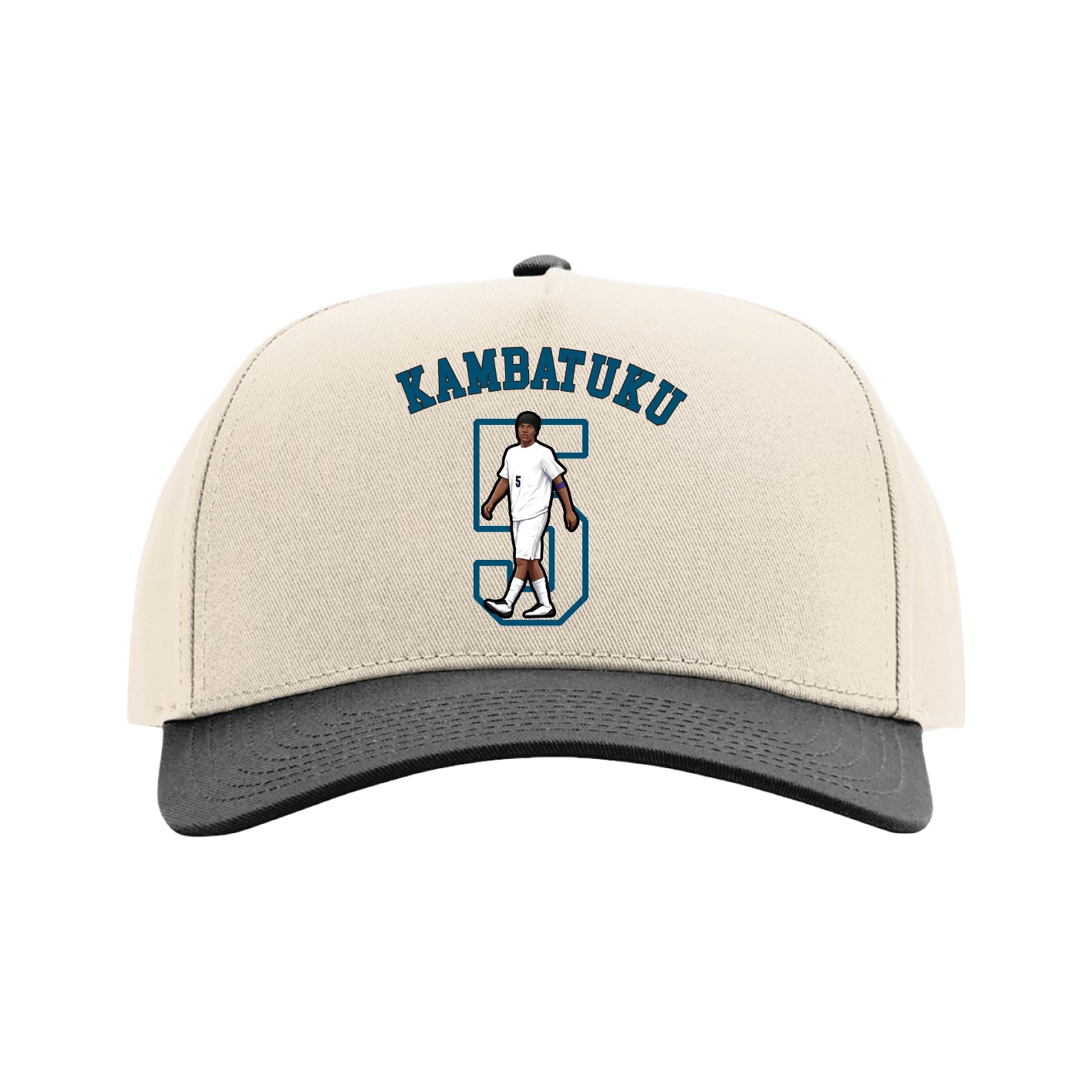 Full Fabric Five-Panel Champ Cap — Shirsey Arch in Cream/Black