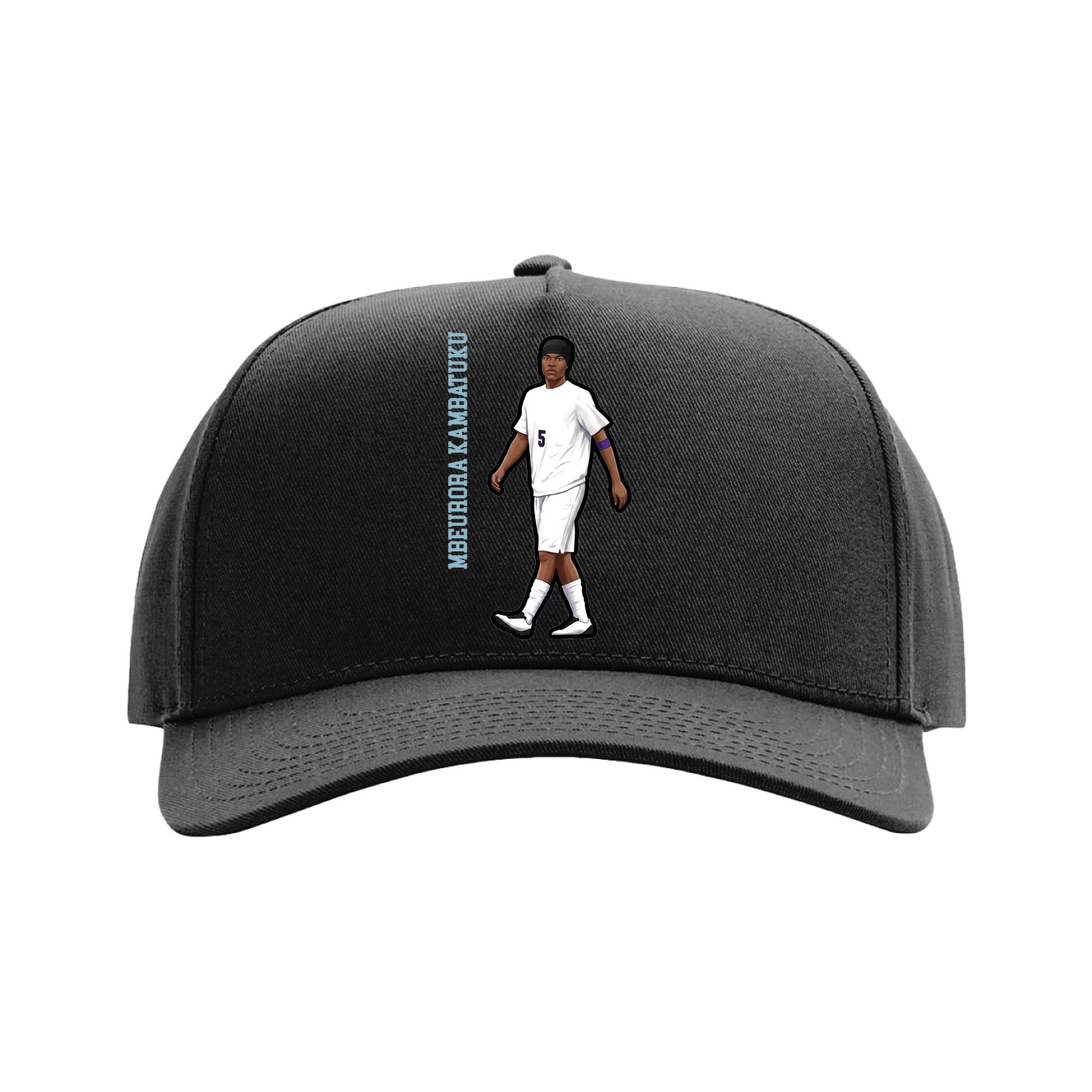 Full Fabric Five-Panel Champ Cap — Name Vertical in Black