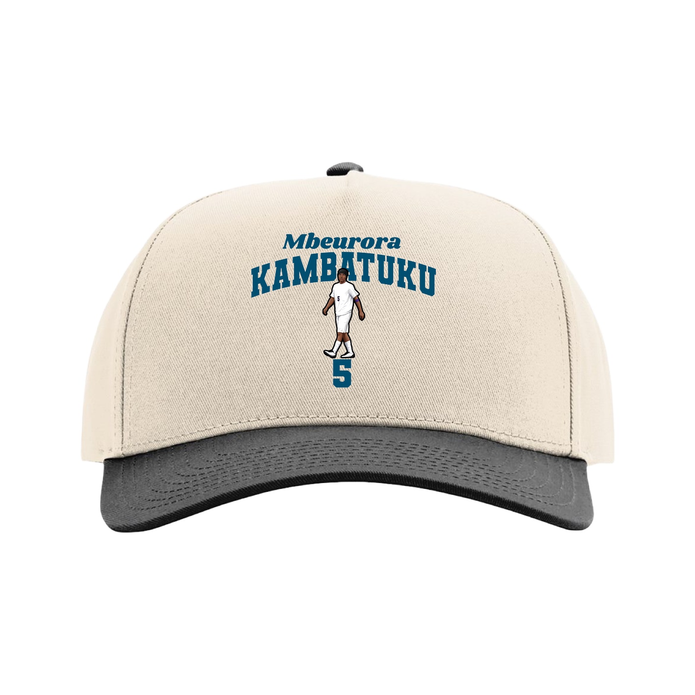 Full Fabric Five-Panel Champ Cap — Signature Arch in Cream/Black