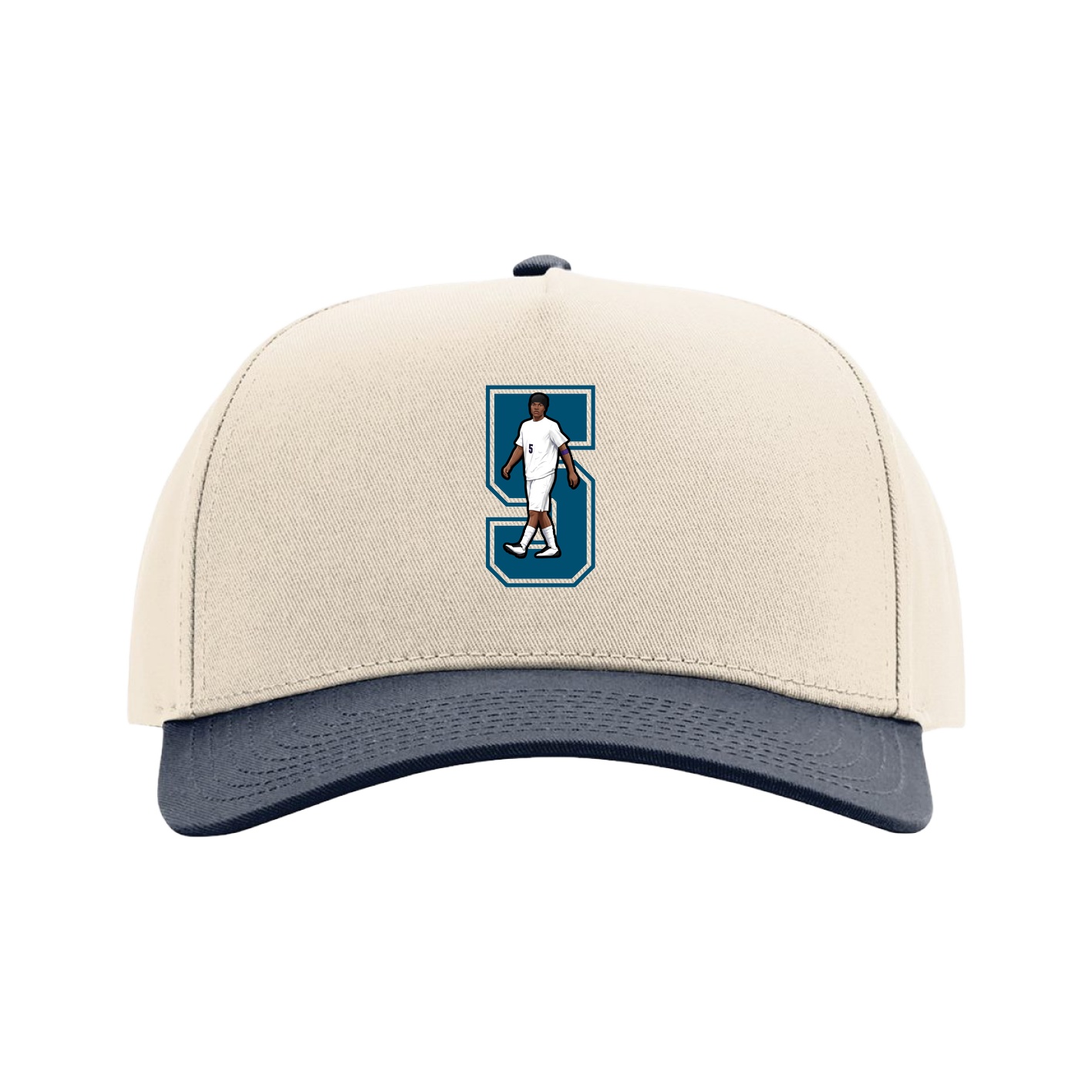 Full Fabric Five-Panel Champ Cap — Number in Cream/Navy