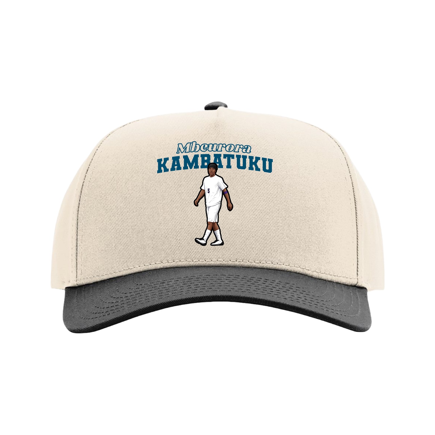 Full Fabric Five-Panel Champ Cap — Name Arch in Cream/Black
