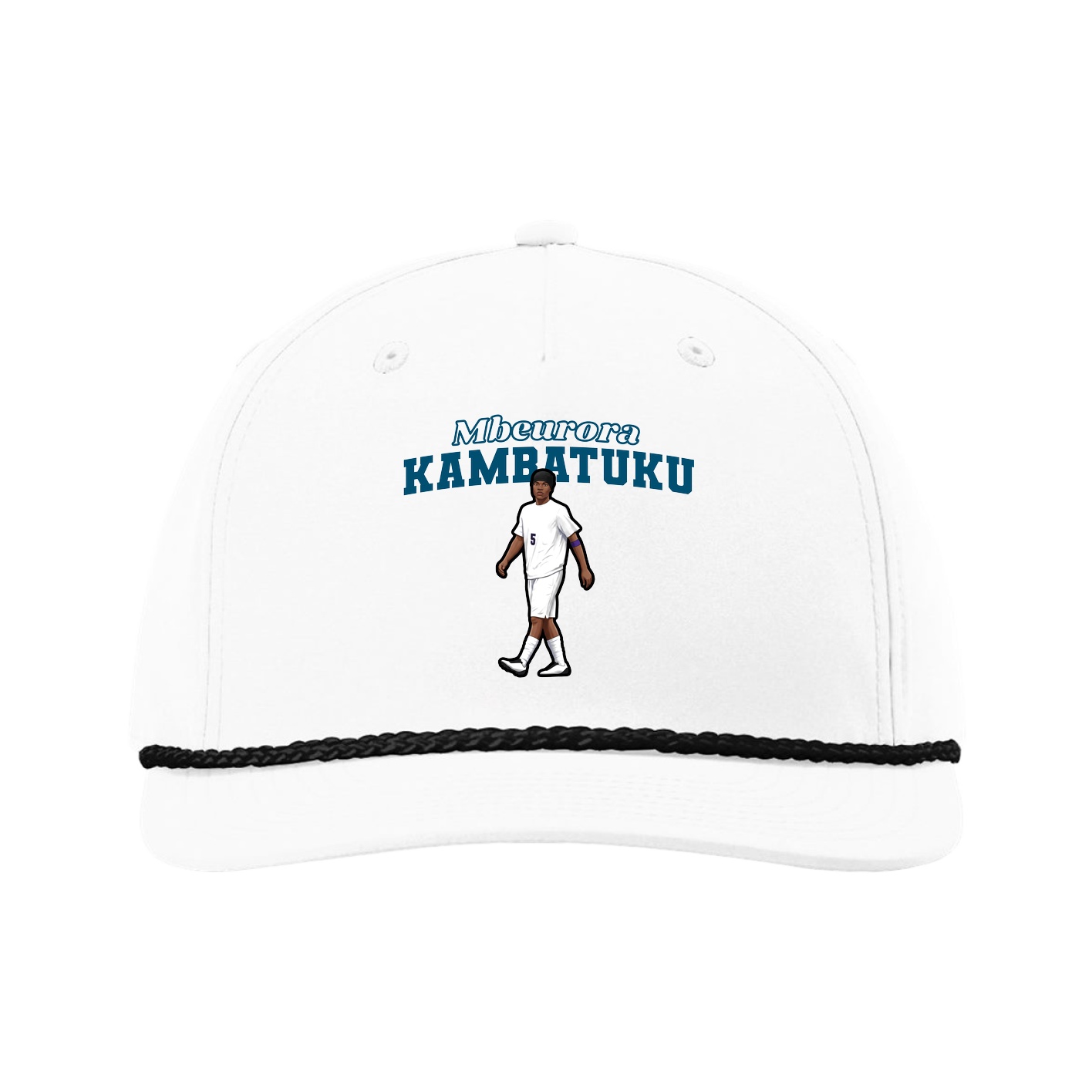 Five-Panel Classic Rope Cap — Name Arch in White