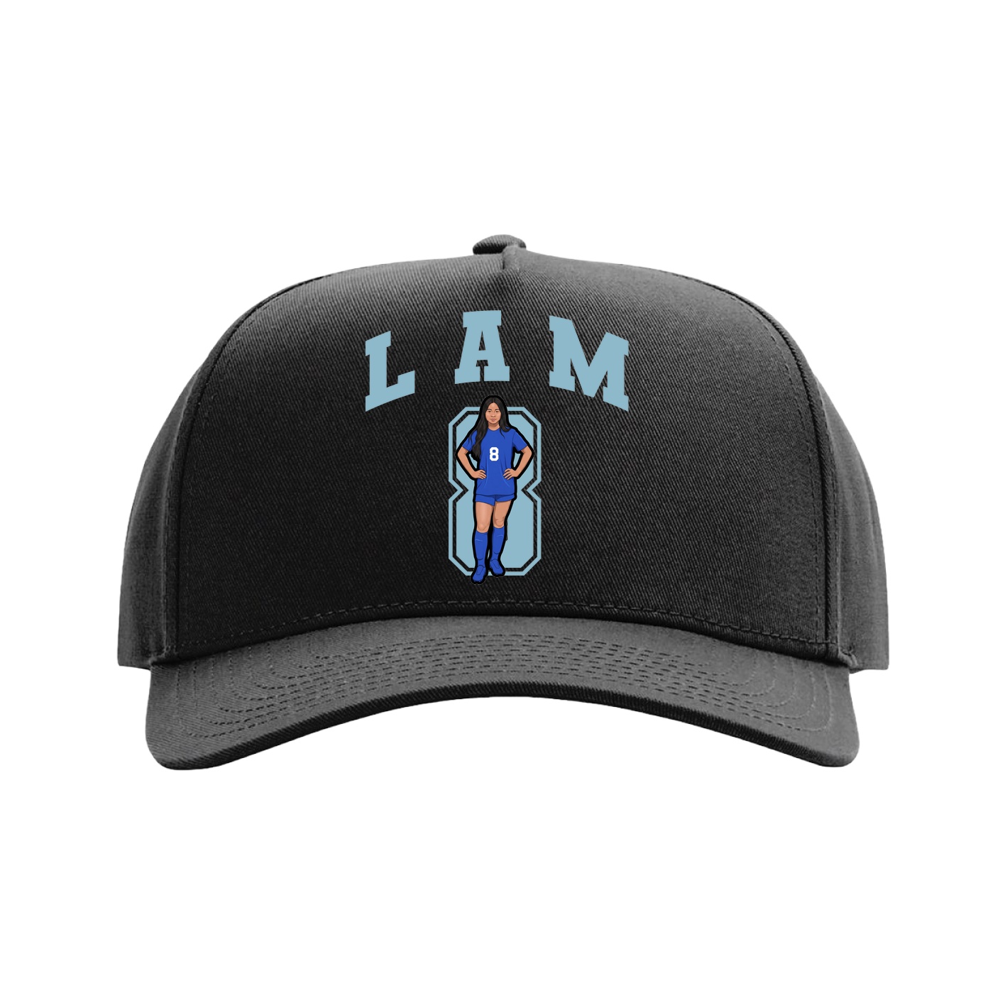 Full Fabric Five-Panel Champ Cap — Number in Black