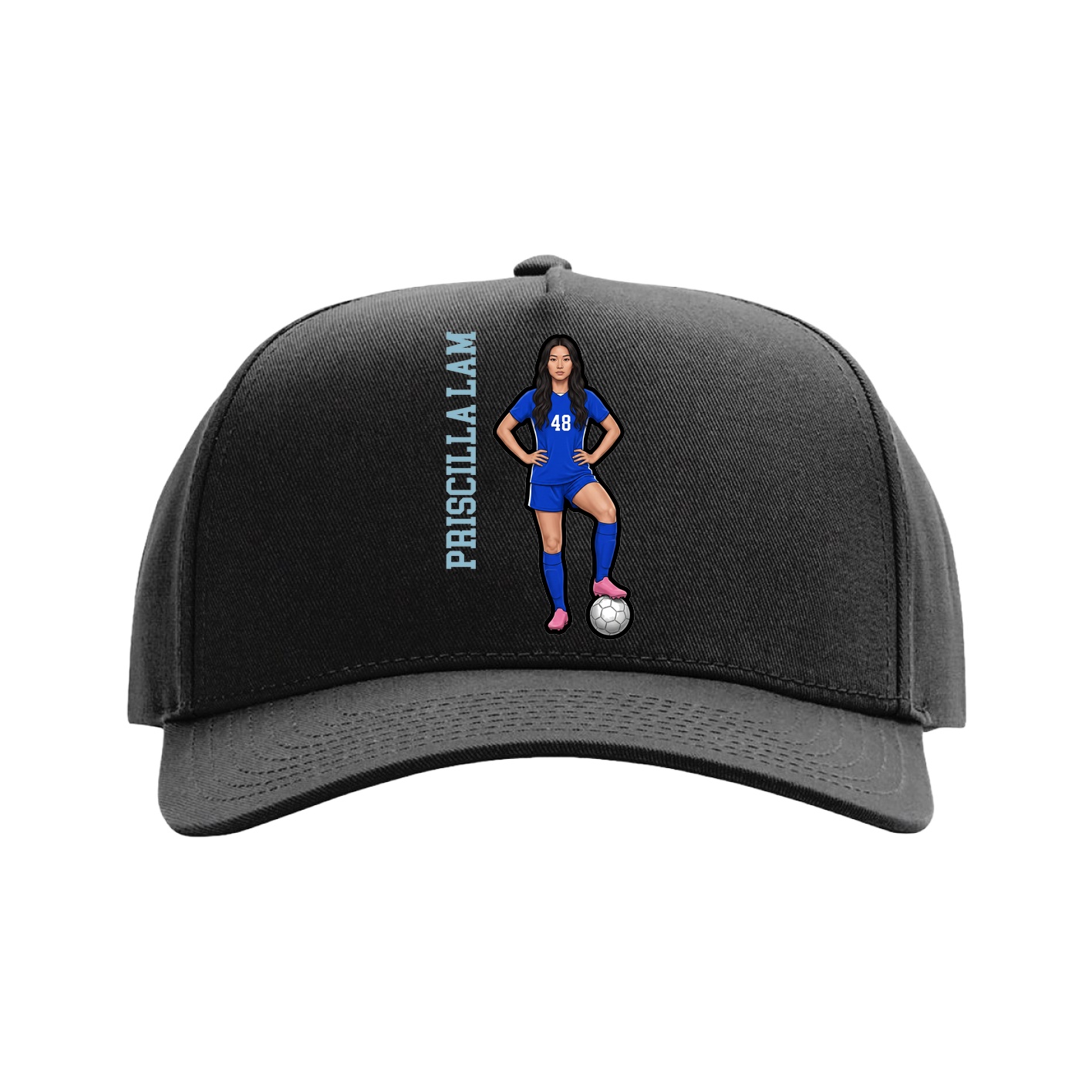Full Fabric Five-Panel Champ Cap — Name Vertical in Black