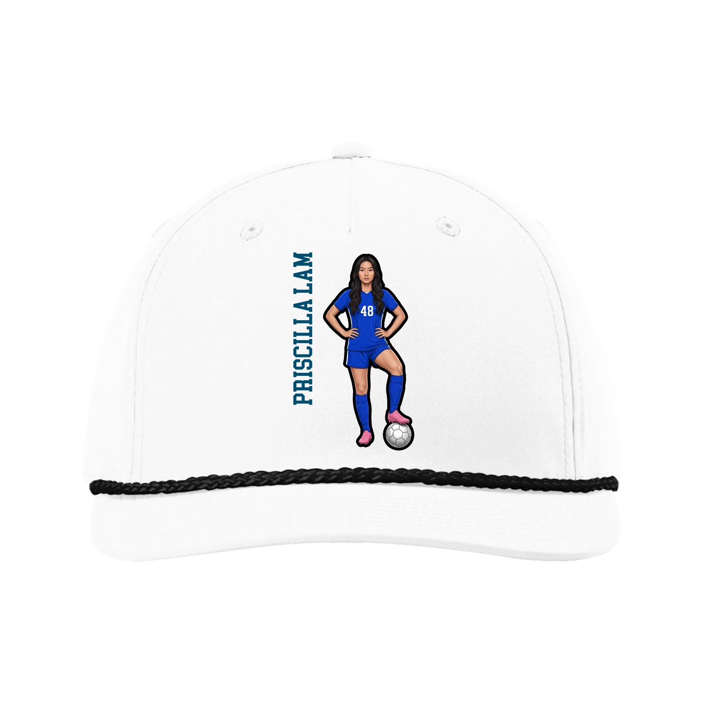 Five-Panel Classic Rope Cap — Name Vertical in White