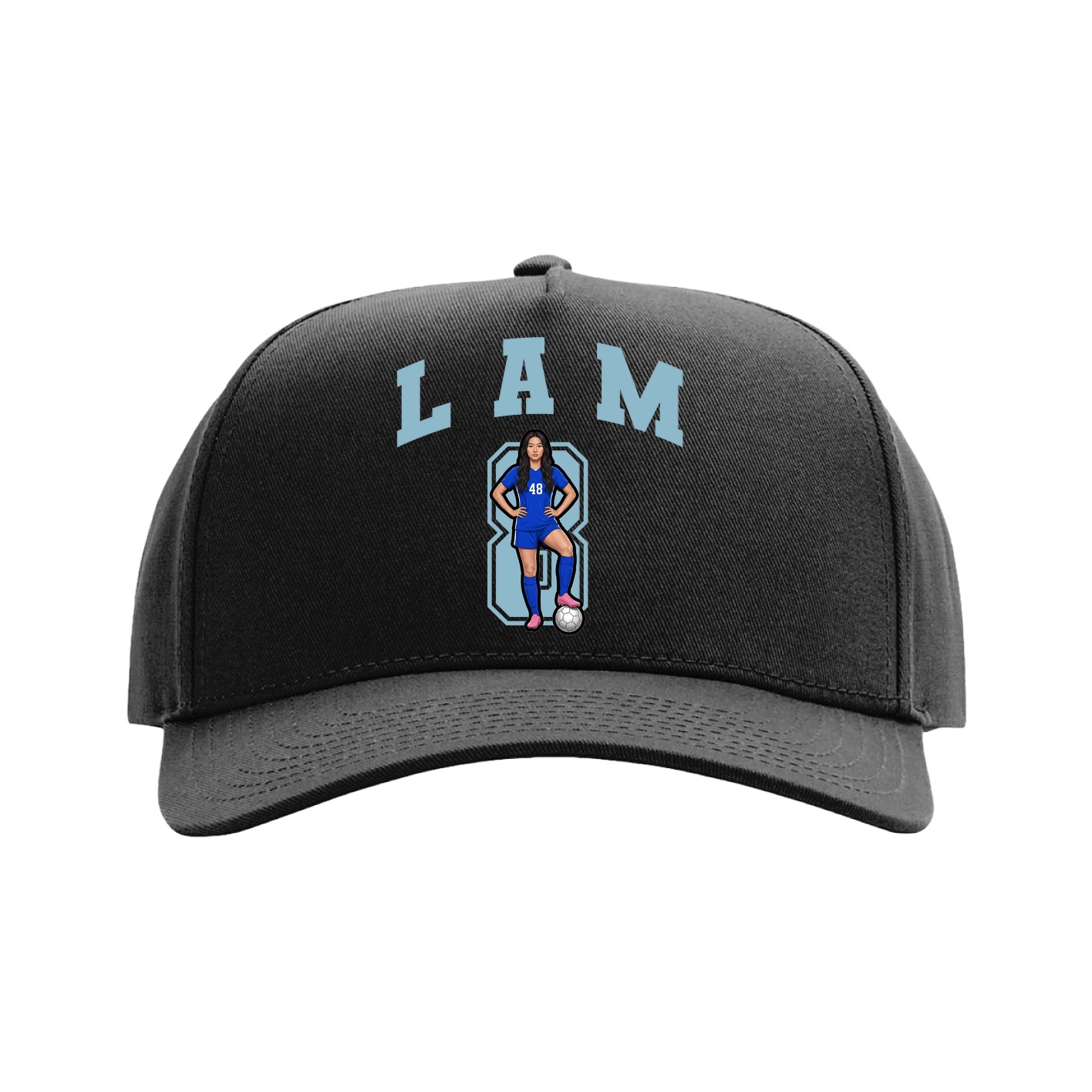 Full Fabric Five-Panel Champ Cap — Number in Black