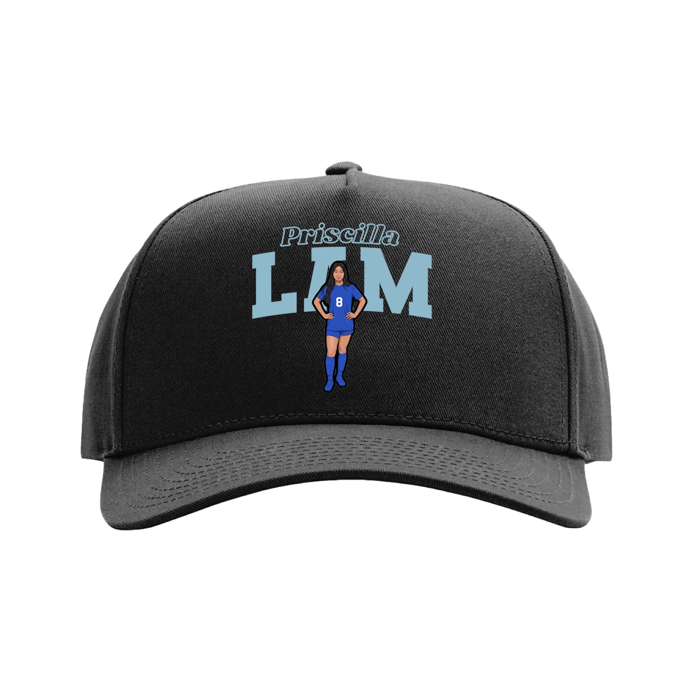 Full Fabric Five-Panel Champ Cap — Name Arch in Black