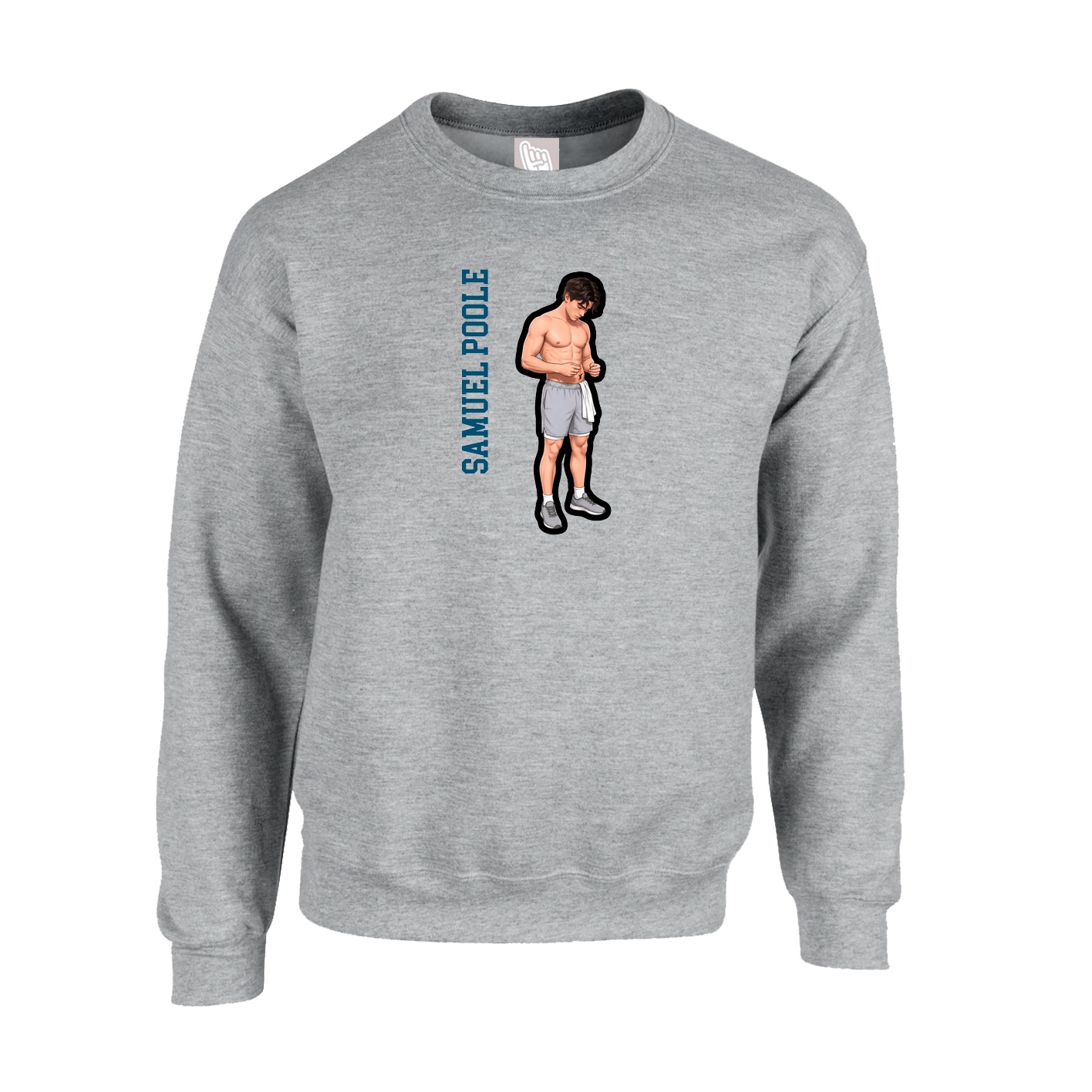 Fleece Crew — Name Vertical in Grey