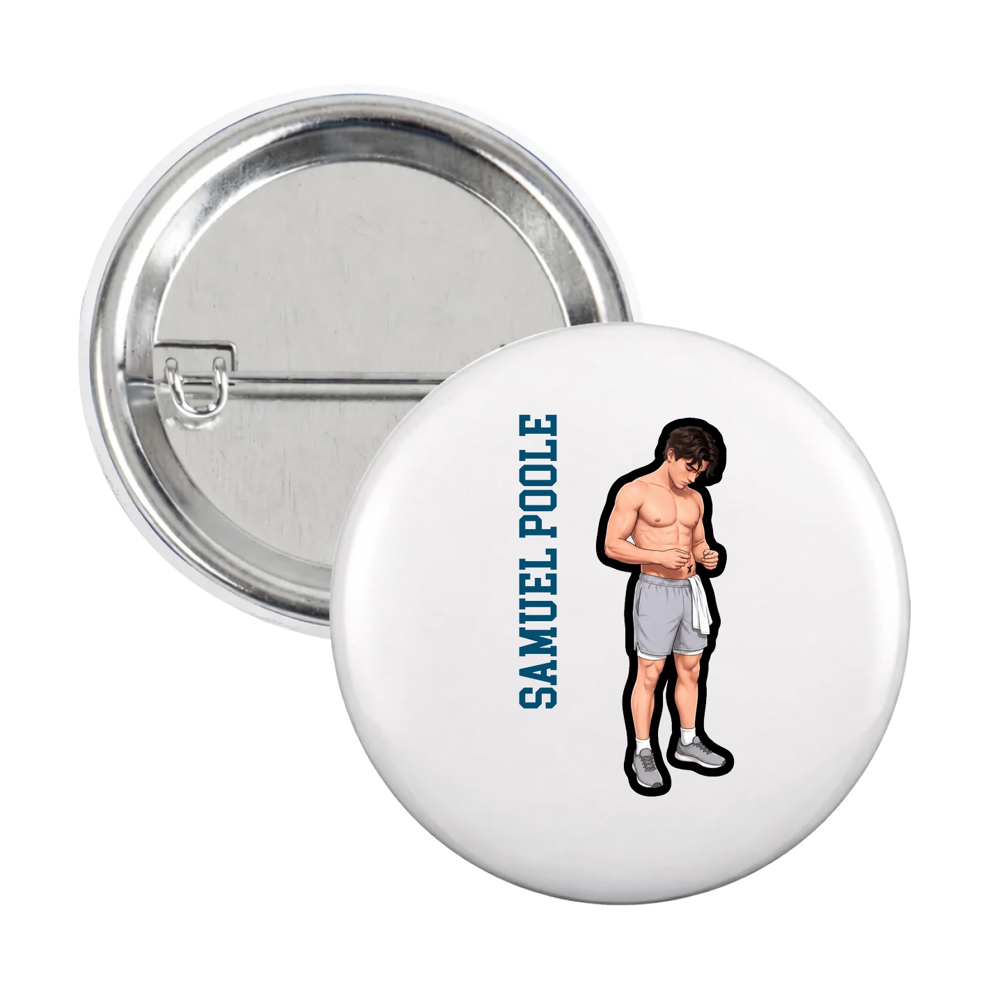 Game Day Button — Name Vertical in White