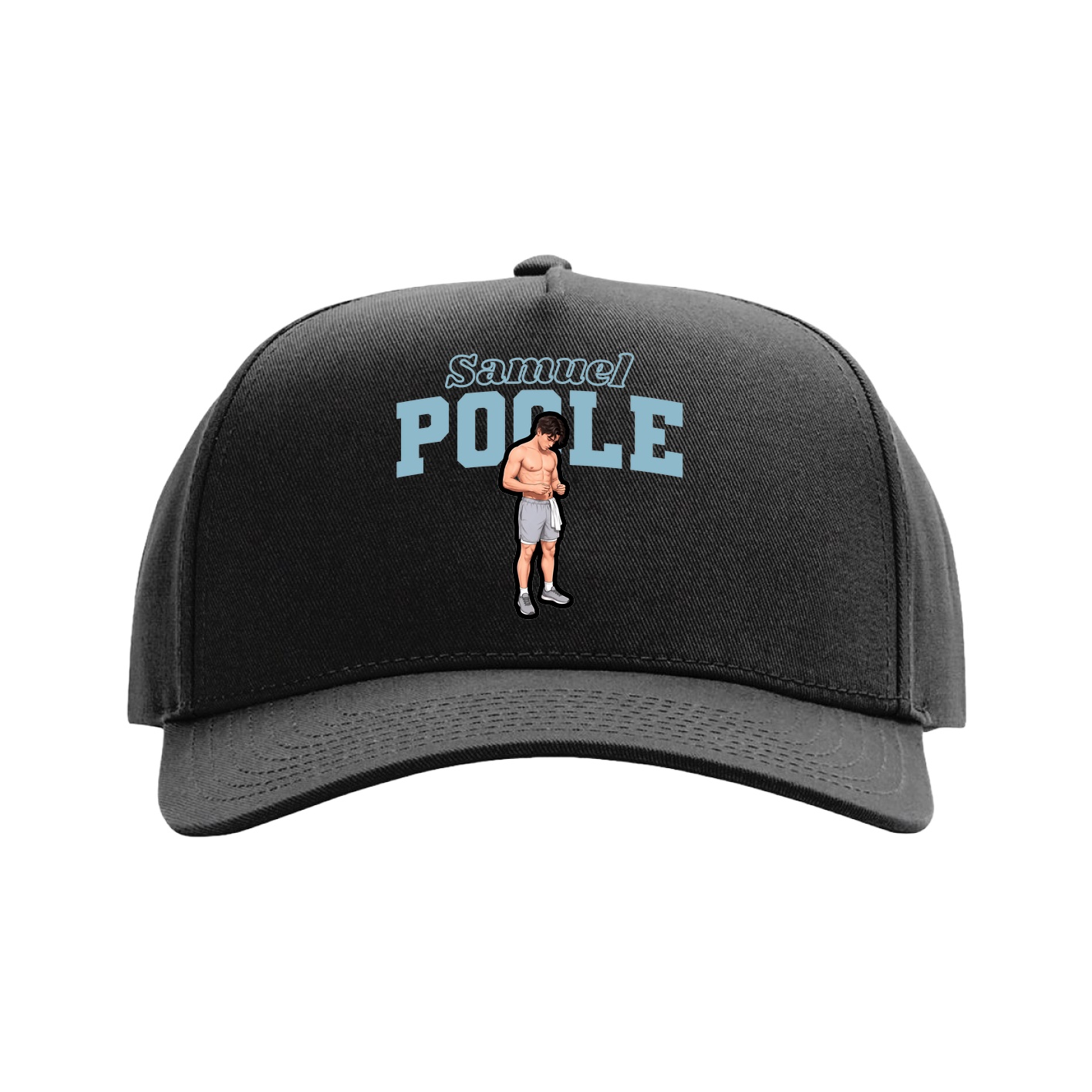 Full Fabric Five-Panel Champ Cap — Name Arch in Black