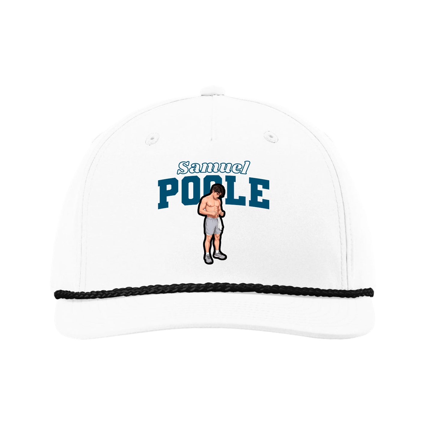 Five-Panel Classic Rope Cap — Name Arch in White