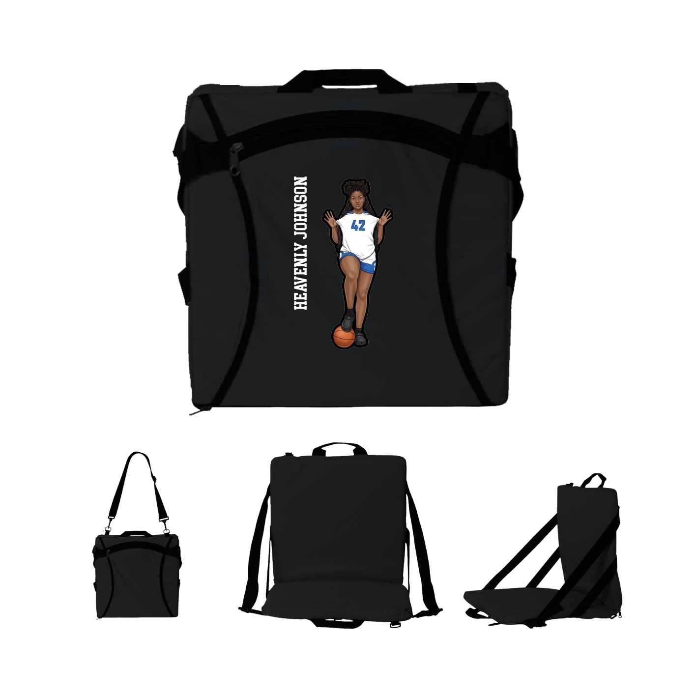 Folding Stadium Seat — Name Vertical in Black