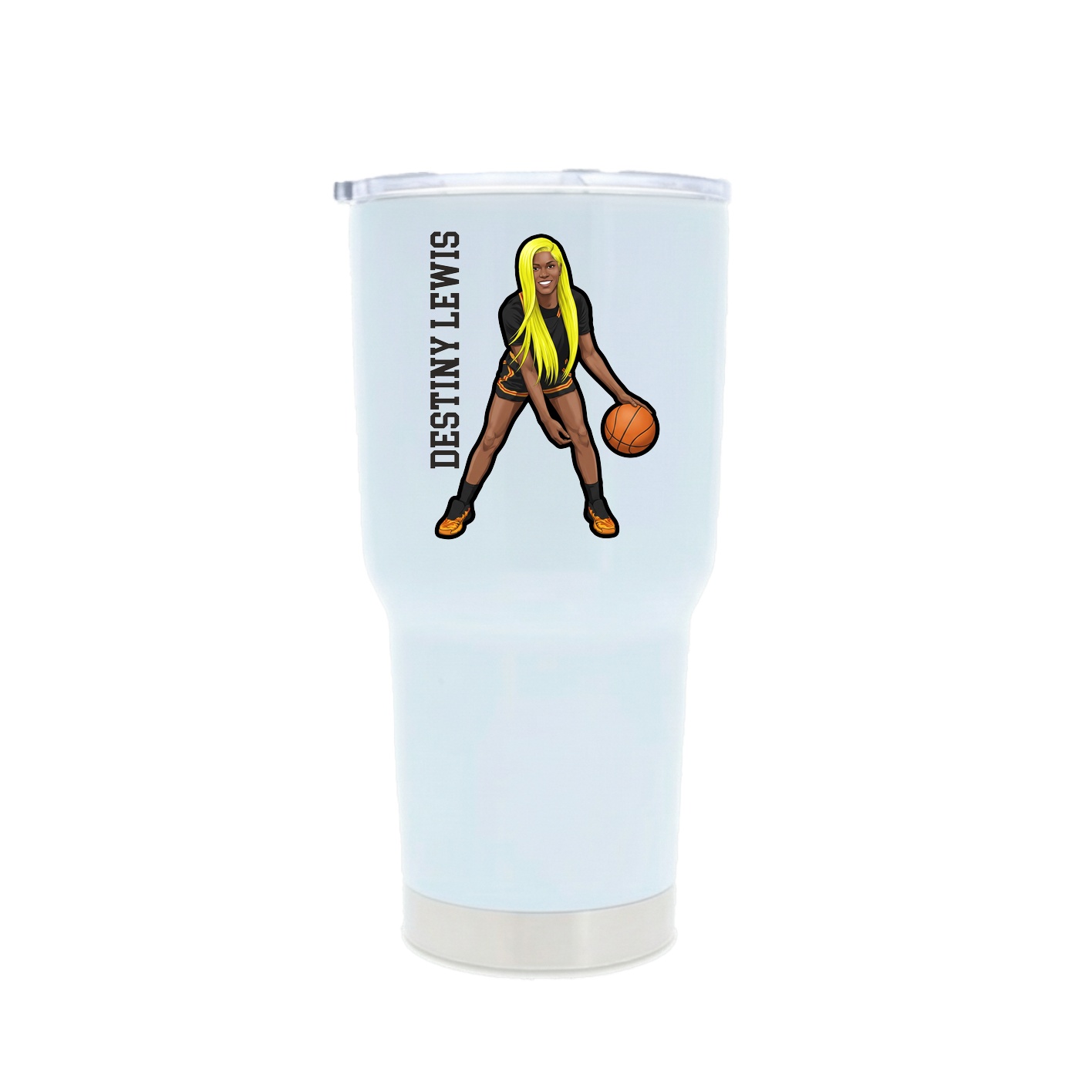 30oz Stainless Steel Tumbler — Name Vertical in White