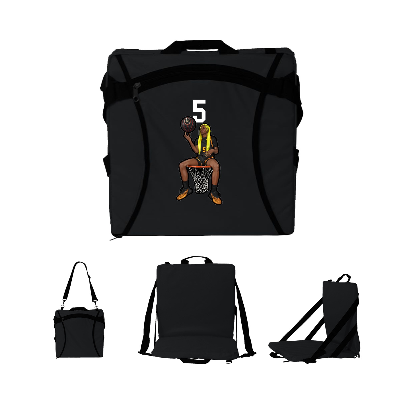 Folding Stadium Seat — Number Top in Black