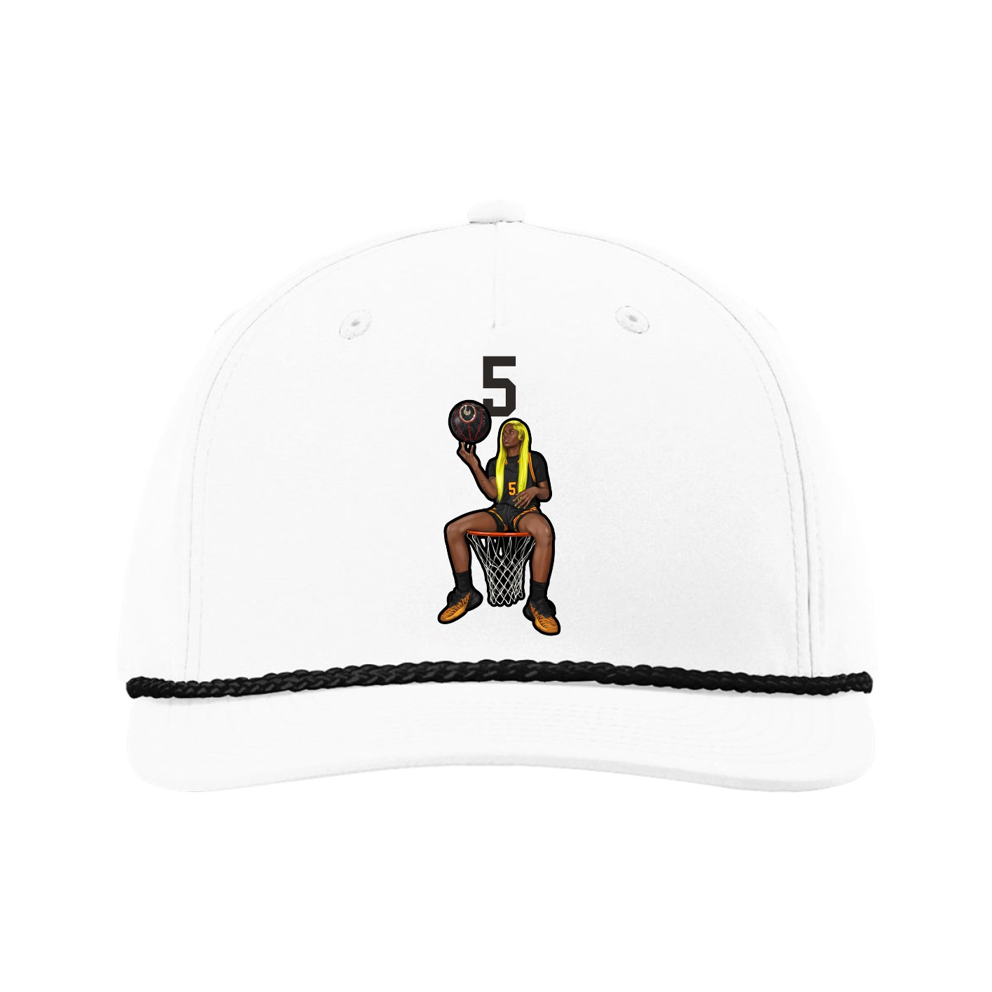 Five-Panel Classic Rope Cap — Number Top in White