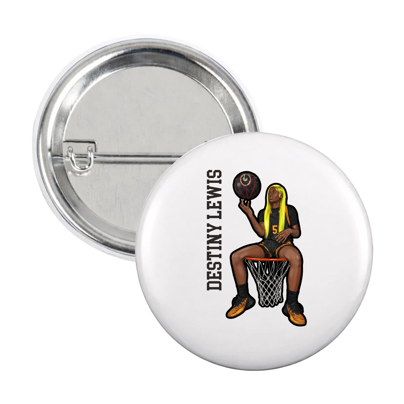 Game Day Button — Name Vertical in White