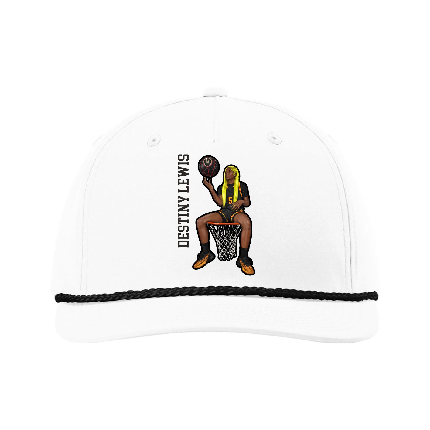 Five-Panel Classic Rope Cap — Name Vertical in White