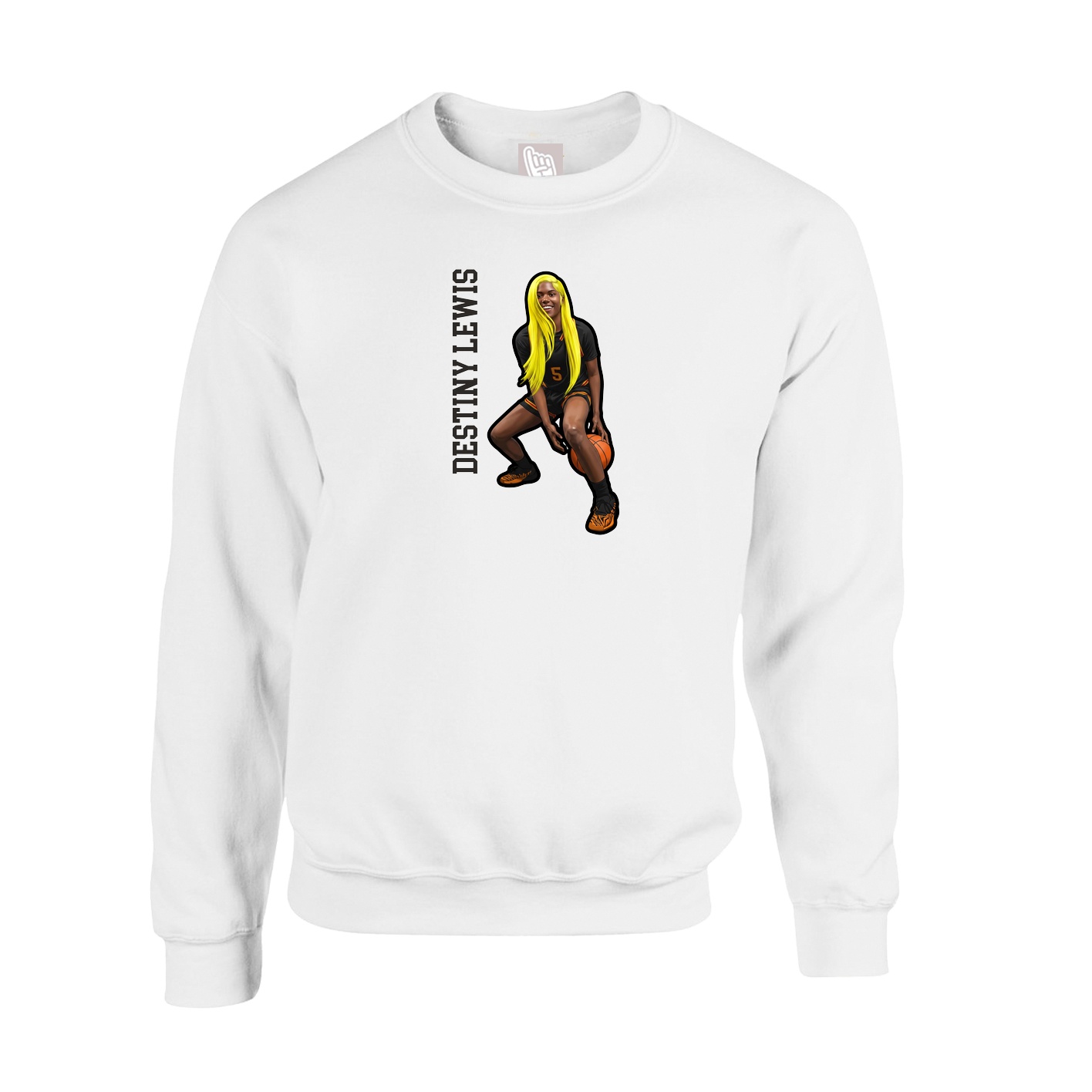 Fleece Crew — Name Vertical in White