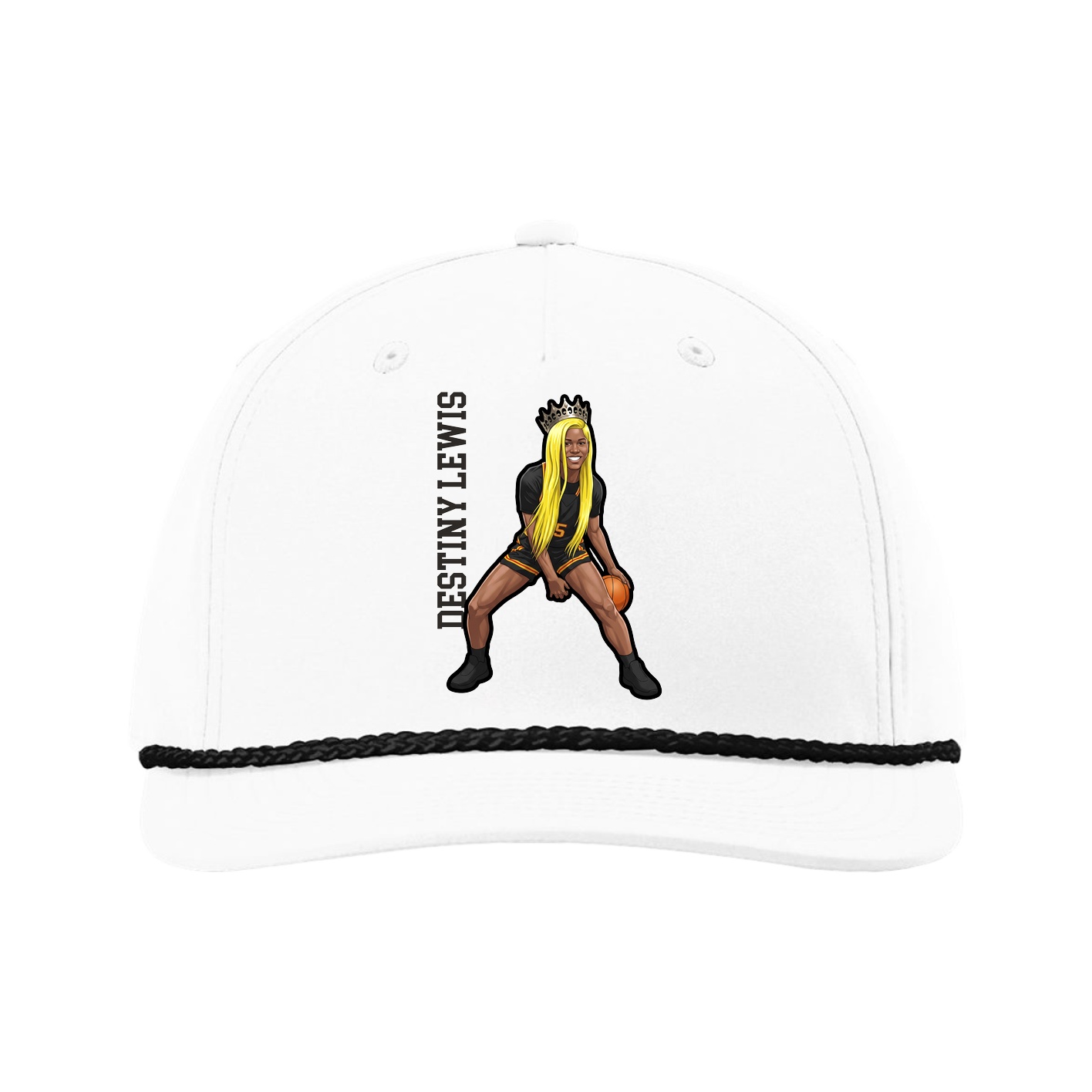 Five-Panel Classic Rope Cap — Name Vertical in White